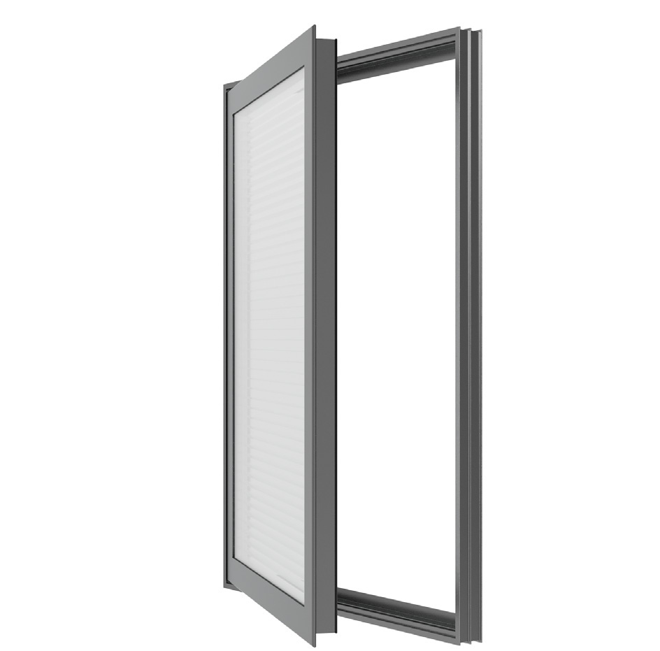 WINCO Series 8800 interior impact panel with its hinged sash open, without an exterior window assembly